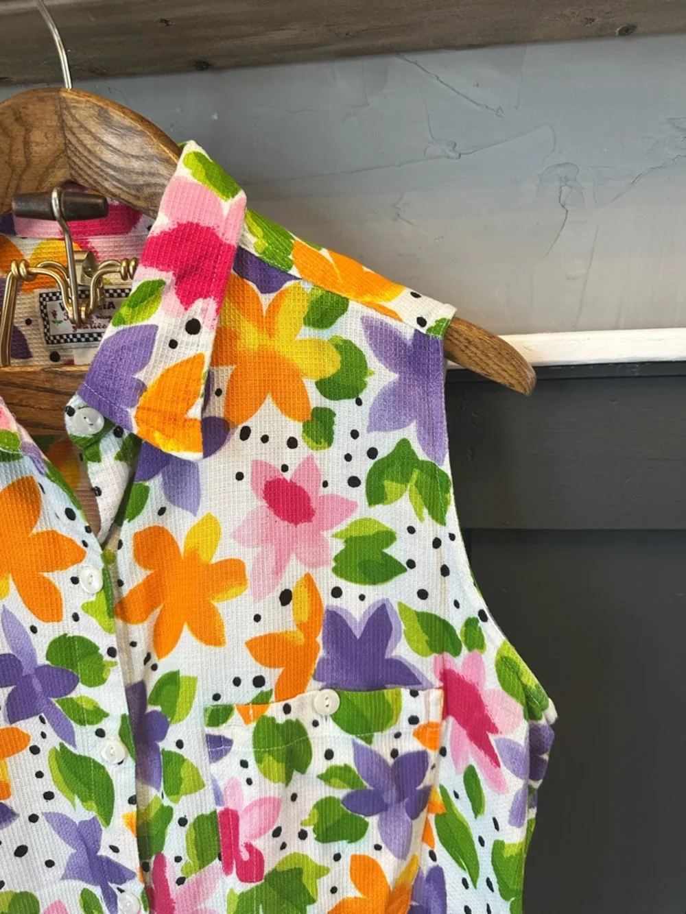 Vintage Colorful 100% Cotton Multicolor Floral Plus SIze Button-Up Top sz 18/20 - Picture 4 of 10